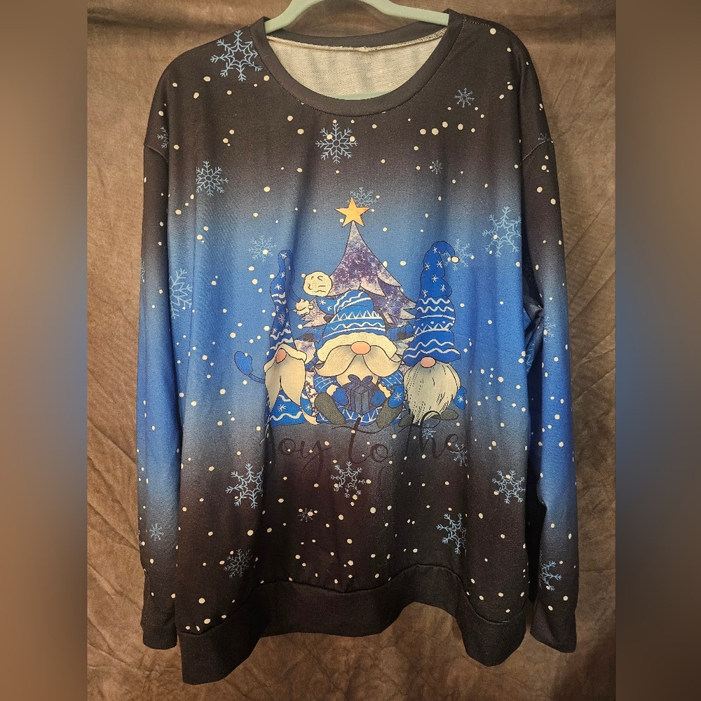 Christmas Gnome Blue and Black Graphic Sweatshirt